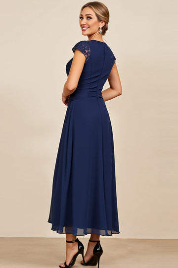 Navy A Line Appliqued Long Mother Of The Bride Dress